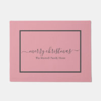 Merry Christmas blush pink family name Doormat