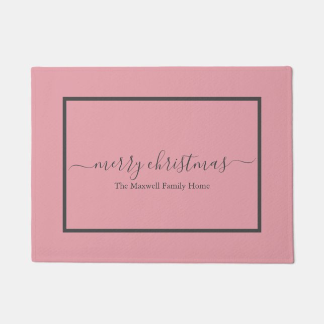 Merry Christmas blush pink family name Doormat (Front)