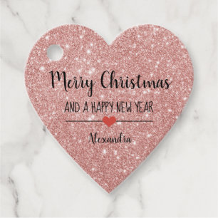 Merry Christmas blush pink glitter elegant name Favour Tags