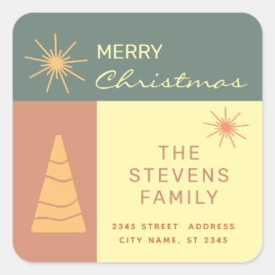 Merry Christmas boho cheerful colour block holiday Square Sticker