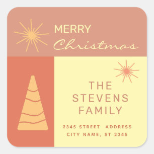 Merry Christmas boho cheerful colour block holiday Square Sticker