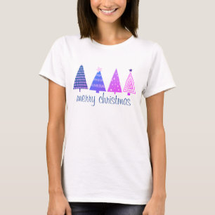 Merry Christmas Boho Purple and Pink Trees White T-Shirt