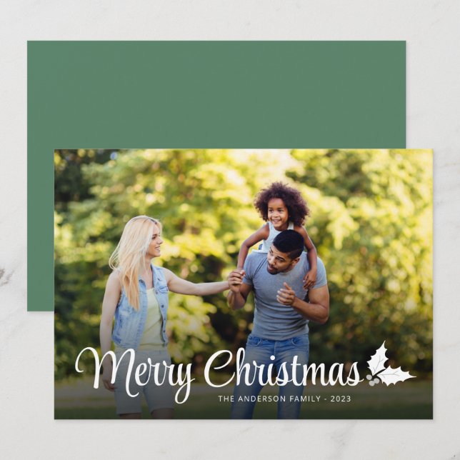 Merry Christmas Bold Script Full Bleed Photo Holiday Card (Front/Back)