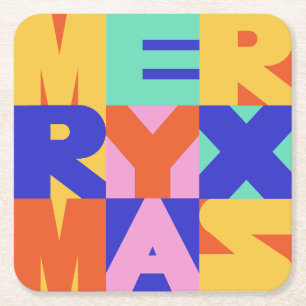MERRY CHRISTMAS BOLD TYPOGRAPHY SQUARE PAPER COASTER