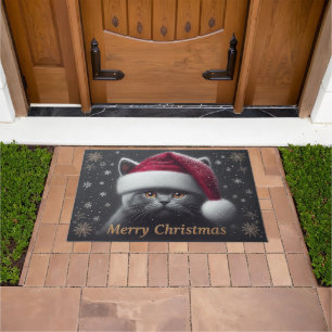 Merry Christmas Bombay Cat, Xmas Santa Bombay Cat Doormat
