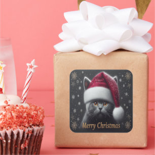 Merry Christmas Bombay Cat, Xmas Santa Bombay Cat Square Sticker