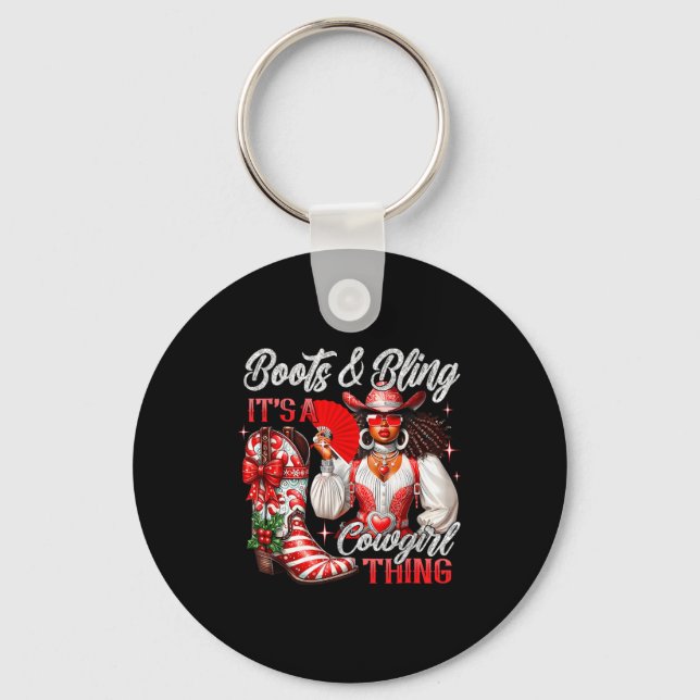 Merry Christmas Boots &amp; Bling Its A Cowgirl Th Keychain (Front)