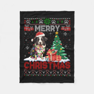 Merry Christmas Border Collie Dog Lovers Ugly Xmas Fleece Blanket