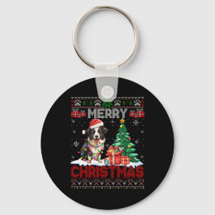 Merry Christmas Border Collie Dog Lovers Ugly Xmas Keychain