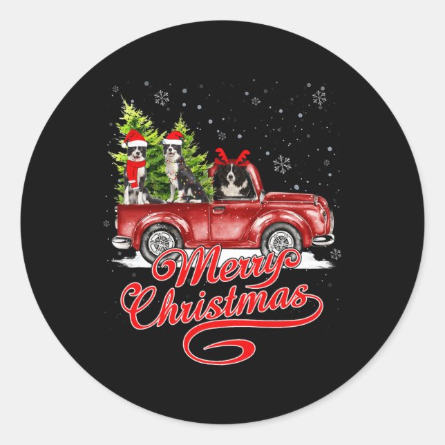 Merry Christmas Border Collie Dogs Santa Reindeer  Classic Round Sticker (Front)