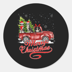 Merry Christmas Border Collie Dogs Santa Reindeer Classic Round Sticker
