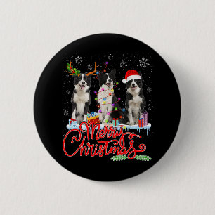 Merry Christmas Border Collie Santa Reindeer Light 2 Inch Round Button