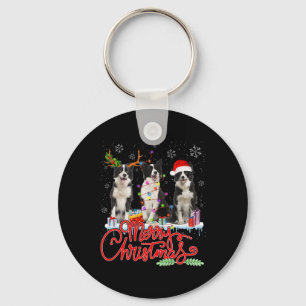 Merry Christmas Border Collie Santa Reindeer Light Keychain