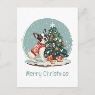 Merry Christmas Boston Terrier Dog Holiday Postcard