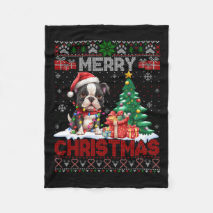 Merry Christmas Boston Terrier Dog Lovers Ugly Xma Fleece Blanket