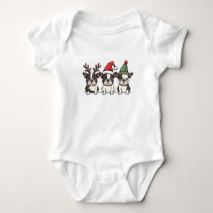 Merry Christmas Boston Terrier Dogs Baby Bodysuit