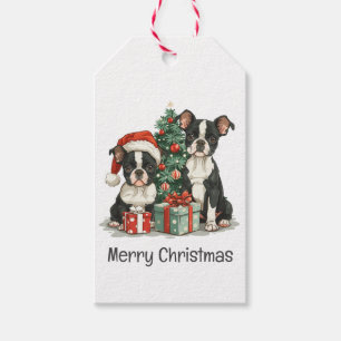 Merry Christmas Boston Terrier Dogs Gift Tags