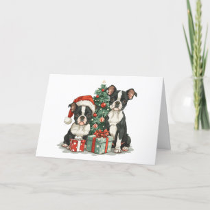 Merry Christmas Boston Terrier Dogs Holiday Card