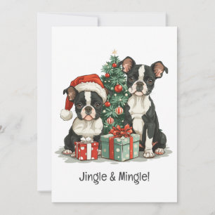 Merry Christmas Boston Terrier Dogs Invitation