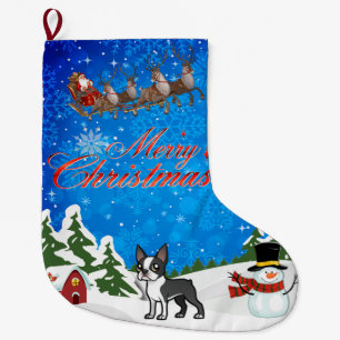 Merry Christmas Boston Terrier Large Christmas Stocking
