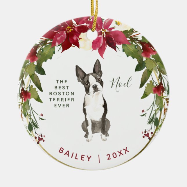 Merry Christmas Boston Terrier | Your Dog's Photo Ceramic Ornament (Front)