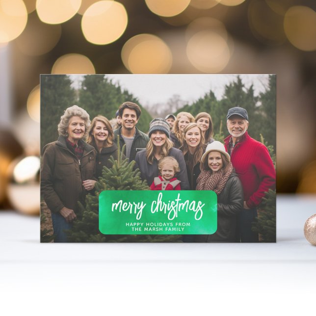 Merry Christmas Botanical Cheery Tie Dye - Photo Holiday Card (Tie Dye Christmas Card with 1 Photo - Download Option Available)