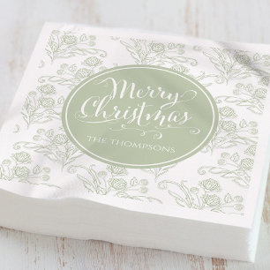 Merry Christmas Botanical Elegant Green Floral  Napkin