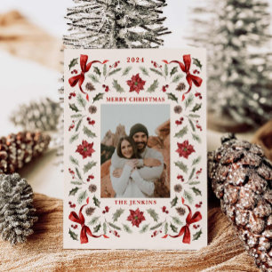 Merry Christmas Botanical Family Photo Holiday Card