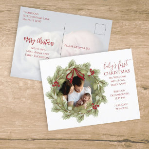 Merry Christmas Botanical Winter Holiday Wreath Postcard