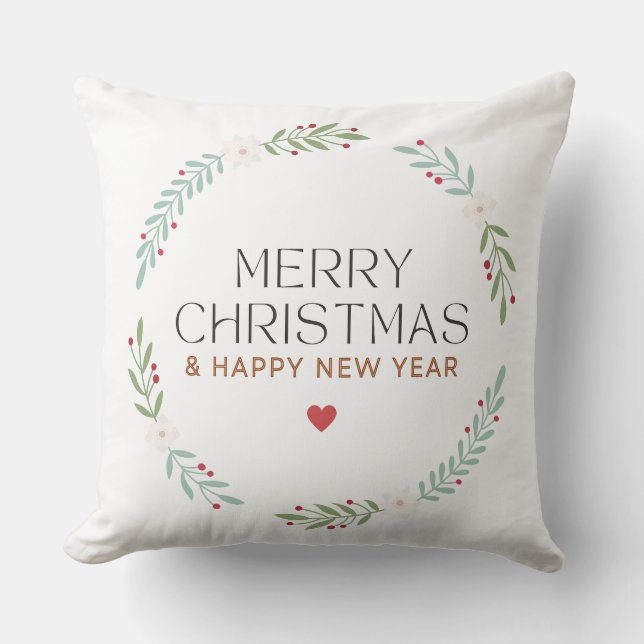Merry Christmas Botanical Wreath Pillow Cover (Front)