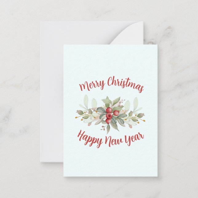 Merry Christmas Bouquet Cranberry Red Script Card (Front)