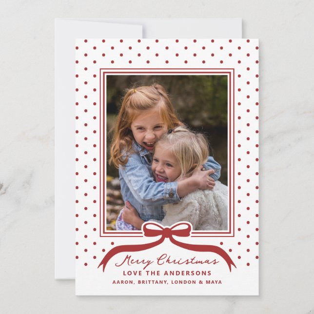 Merry Christmas Bow Polka Dot Holiday Card (Front)