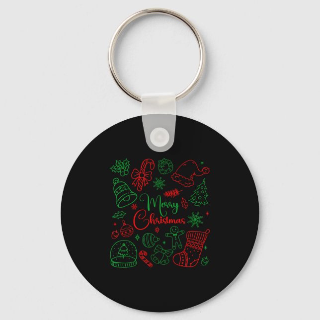 Merry Christmas Bow Santa Xmas Coquette Aesthetic  Keychain (Front)
