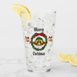 Merry Christmas Bow, Wreath, and Bells Glass