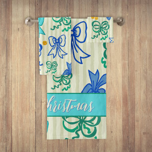 Merry Christmas Bows and Bells Bath Towel Set