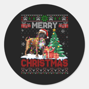 Merry Christmas Boxer Dog Lovers Family Ugly Xmas  Classic Round Sticker