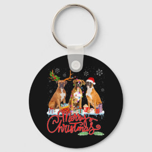 Merry Christmas Boxer Dog Santa Reindeer Light Xma Keychain