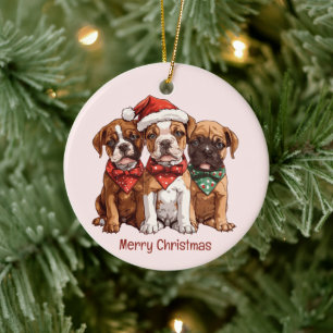 Merry Christmas Boxer Dogs Ceramic Ornament