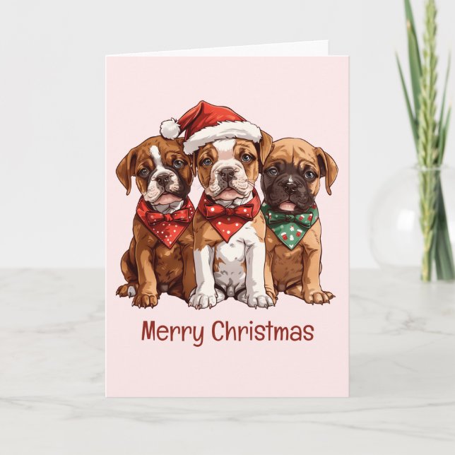 Merry Christmas Boxer Dogs Holiday Card (Front)