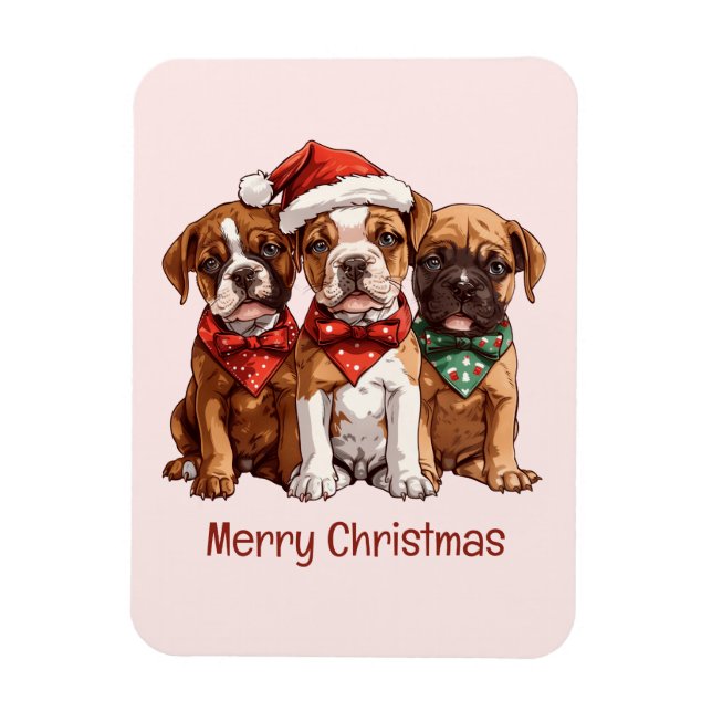 Merry Christmas Boxer Dogs Magnet (Vertical)