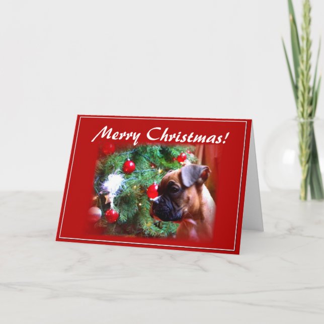 Merry Christmas boxer puppy greeting card (Front)