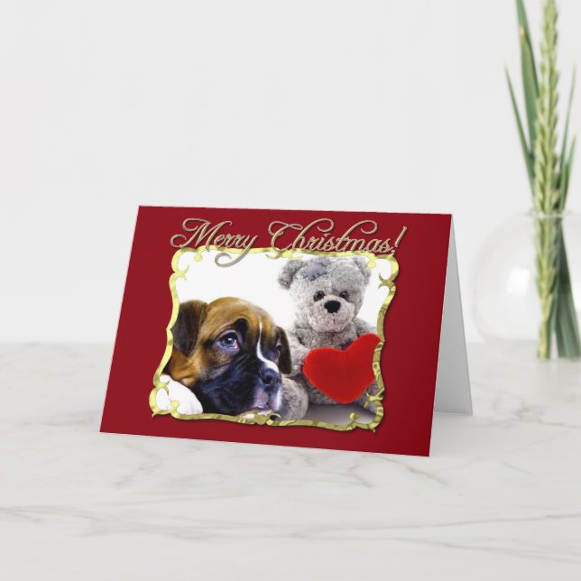 Merry Christmas  boxer puppy Holiday Card (Front)