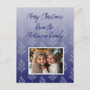 Merry Christmas Branches Pattern Blue Ombre Photo Holiday Postcard