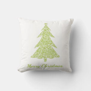 Merry Christmas, bright green Christmas tree Throw Pillow