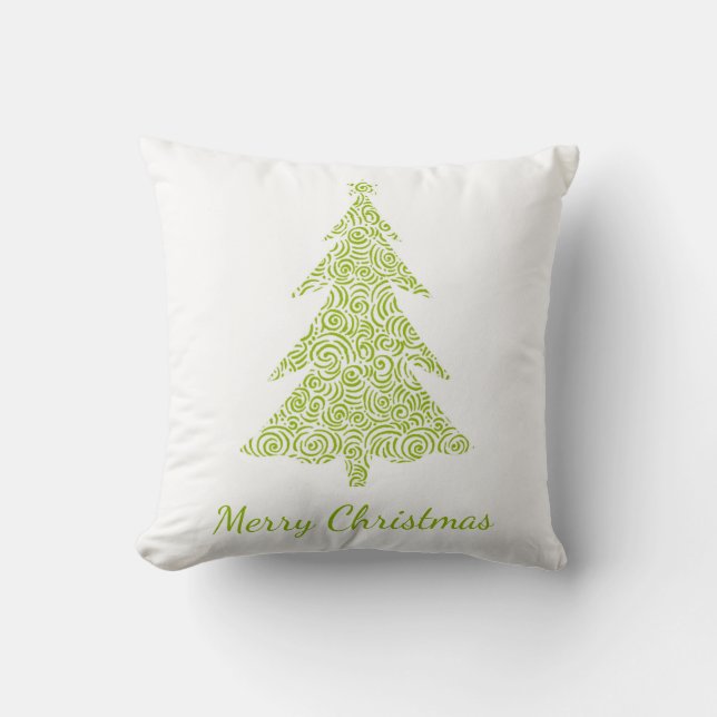 Merry Christmas, bright green Christmas tree Throw Pillow (Front)