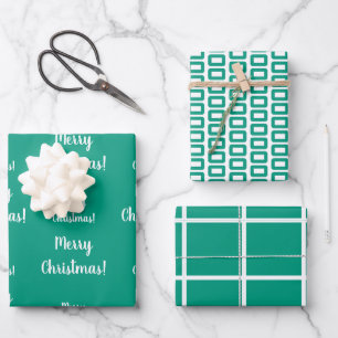 Merry Christmas Bright Green Pattern Wrapping Paper Sheet