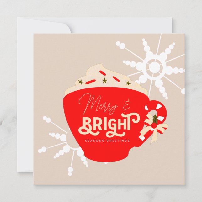 Merry Christmas Bright Hot Chocolate Red Snowflake Card (Front)