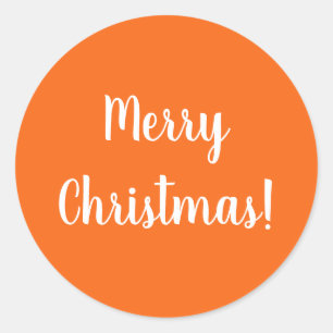 Merry Christmas Bright Orange Typography Classic Round Sticker