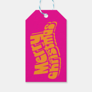 Merry Christmas Bright Pink Orange Retro Holiday Gift Tags