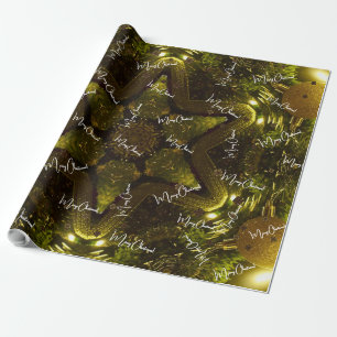 Merry Christmas Bright Vintage Golden Star Elegant Wrapping Paper